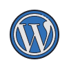 WordPress logo, blue circle with white W on a black background, representing the popular content management system. {{brizy_dc_image_alt imageSrc=
